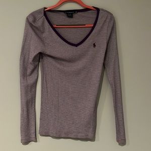 Purple and white v neck long sleeve